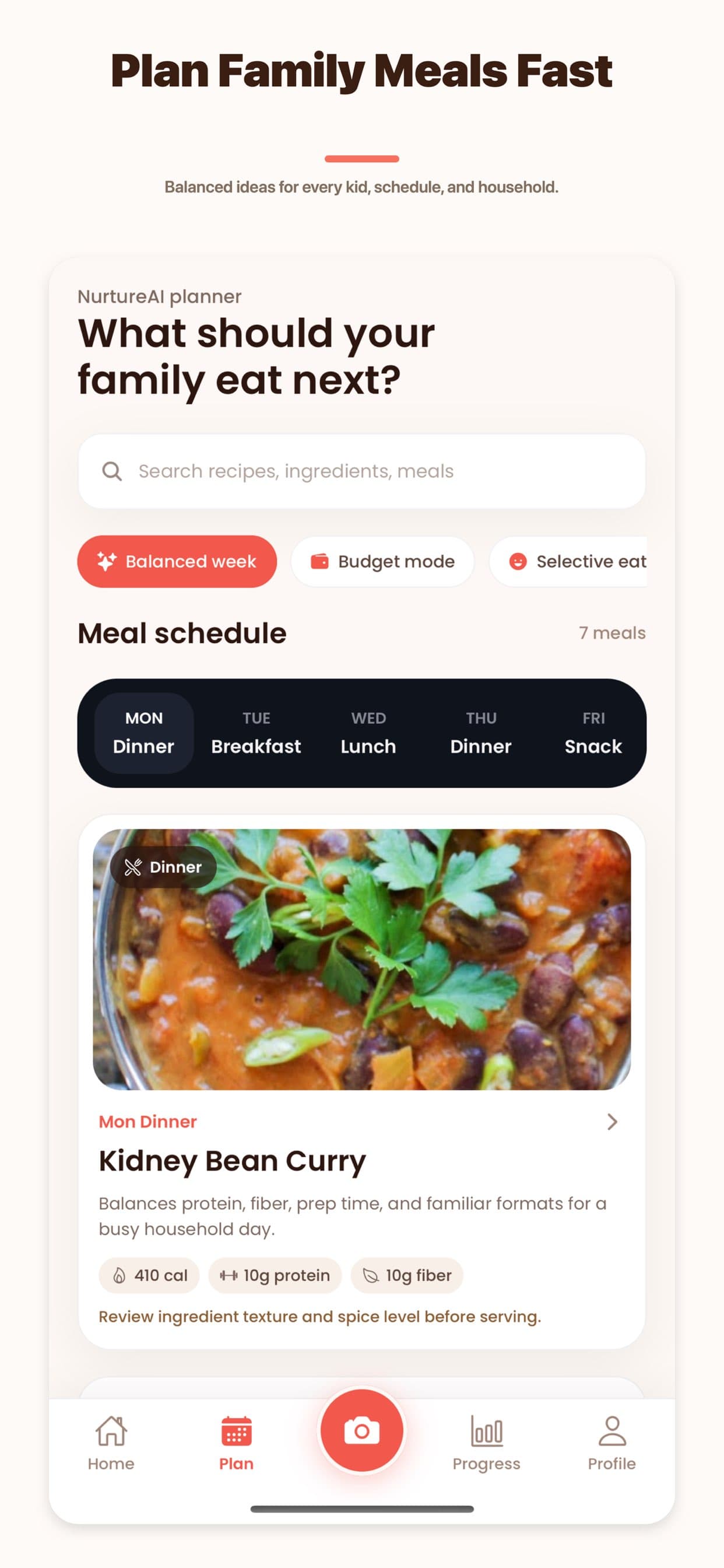 NurtureAI family meal planner and recipe suggestion